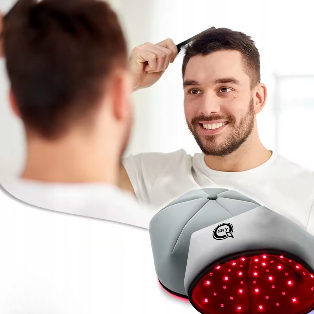 CZAPKA LED NA POROST WŁOSÓW TERAPIA ŚWIATŁEM CZERWONYM 660–850NM ŁYSIENIE