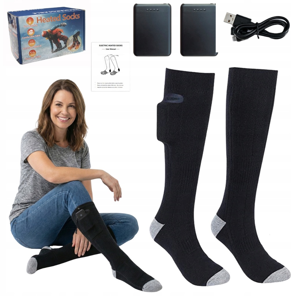PODGRZEWANE SKARPETY ELEKTRYCZNE TERMICZNE GETRY OGRZEWACZE DO STÓP 5000MAH