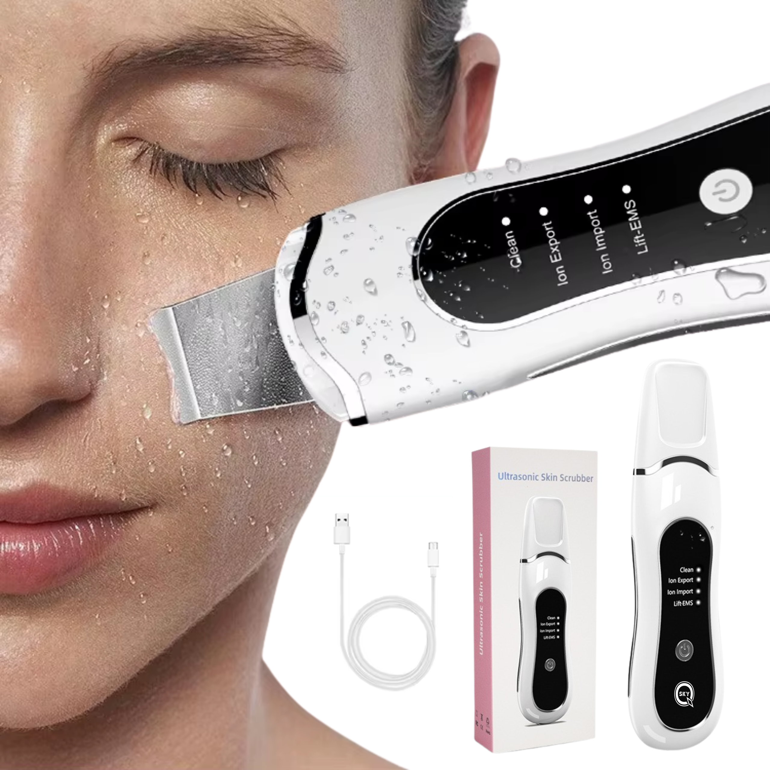 PEELING KAWITACYJNY 4W1 QSKY BEZPRZEWODOWY DO TWARZY REGULACJA MOCY