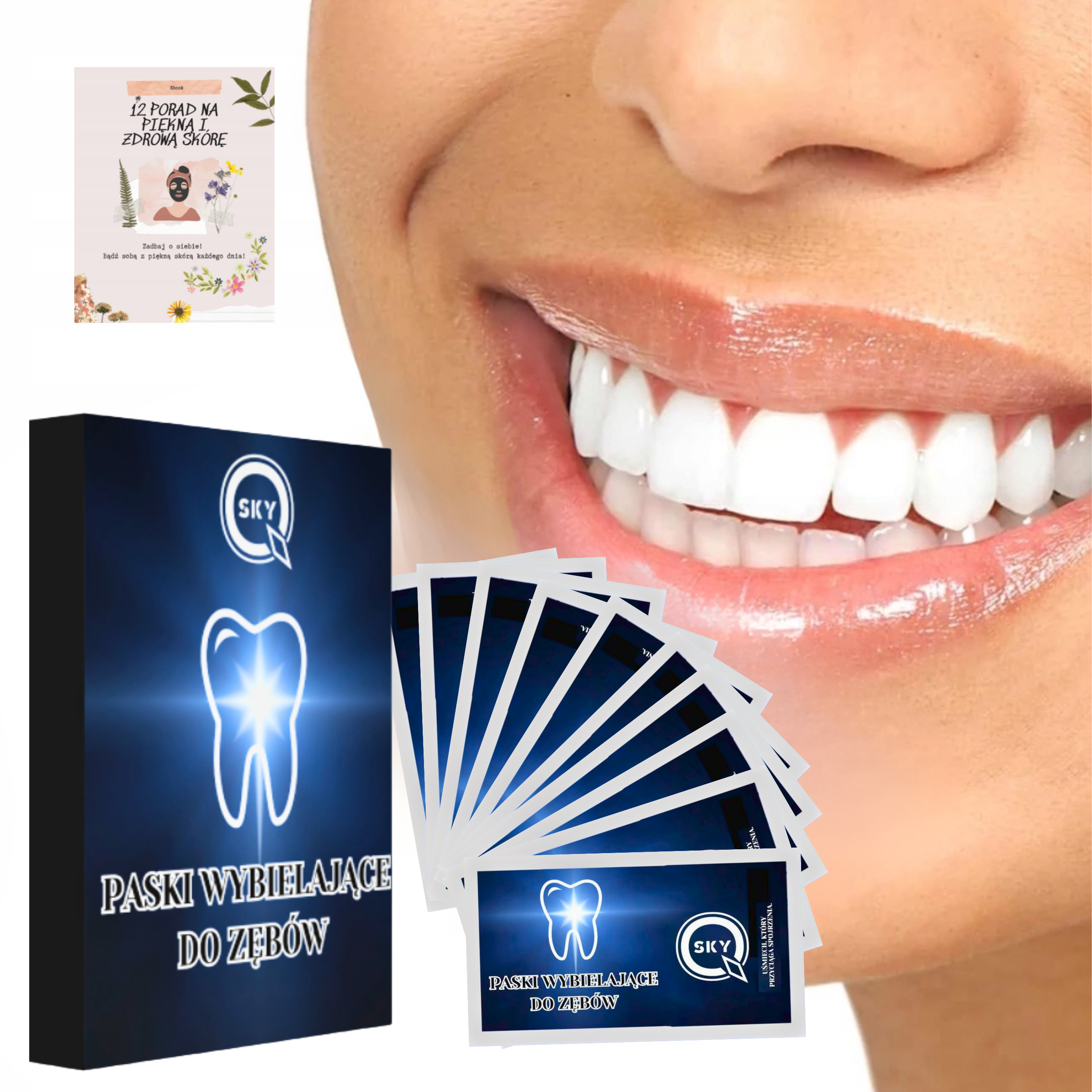 PASKI WYBIELAJĄCE SMILEKIT DO ZĘBÓW AŻ 56 SZTUK BIAŁE ZĘBY (28 PASKÓW)