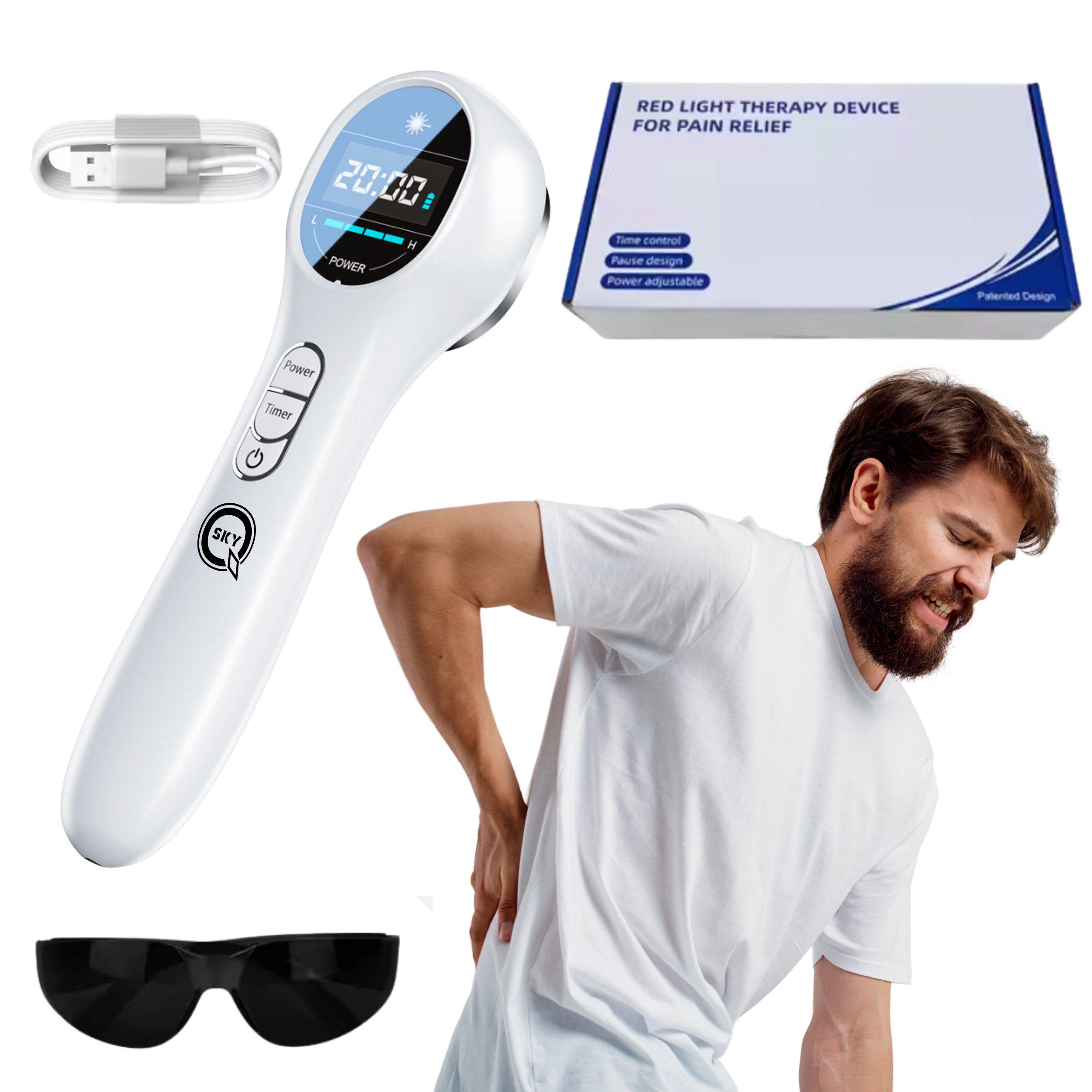 URZĄDZENIE DO TERAPII ŚWIATŁEM CZERWONYM LASER 650NM 808NM USB 2600MAH