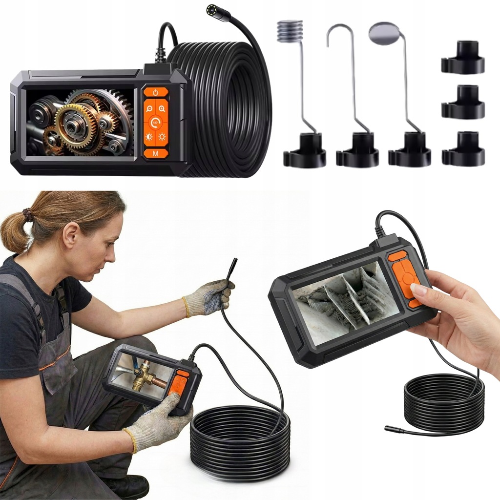 KAMERA INSPEKCYJNA ENDOSKOP P410 Z EKRANEM 4,3” FULL HD KABEL 10 METRÓW