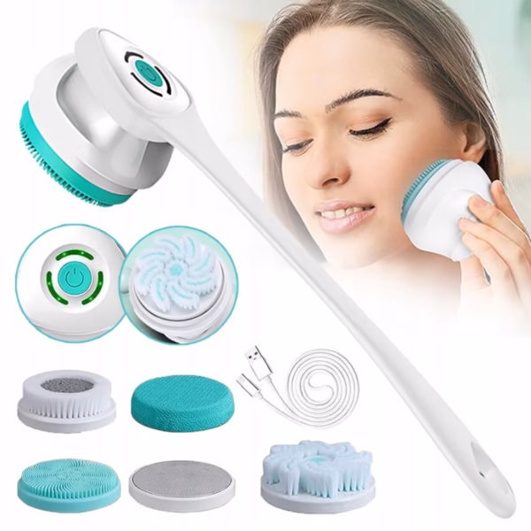 WODOODPORNA ELEKTRYCZNA SZCZOTKA 5W1 DO MYCIA PLECÓW STÓP CIAŁA TWARZY