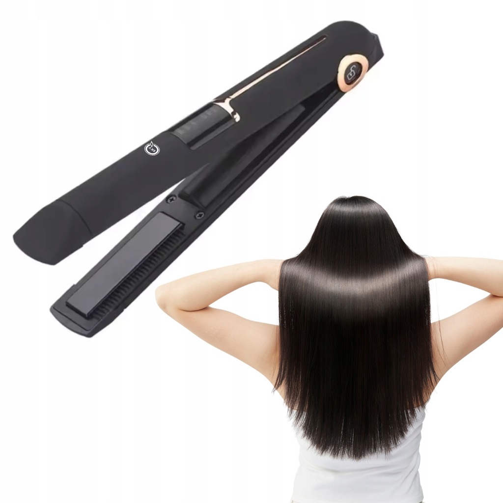 BEZPRZEWODOWA PROSTOWNICA DO WŁOSÓW Z POWERBANKIEM I JONIZACJĄ PAMIĘCIĄ