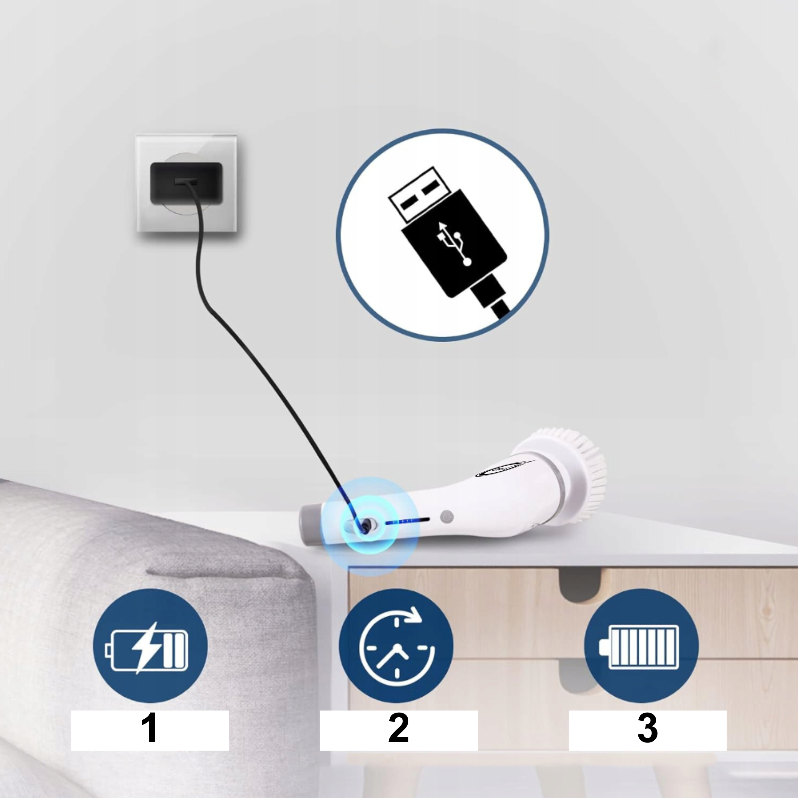 MOP OBROTOWY ELEKTRYCZNA SZCZOTKA DO CZYSZCZENIA 9W1 DO DOMU I SAMOCHODU - obrazek 2